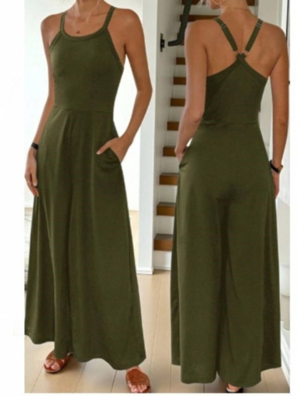 Olive Green Strappy Jumpsuit Romper